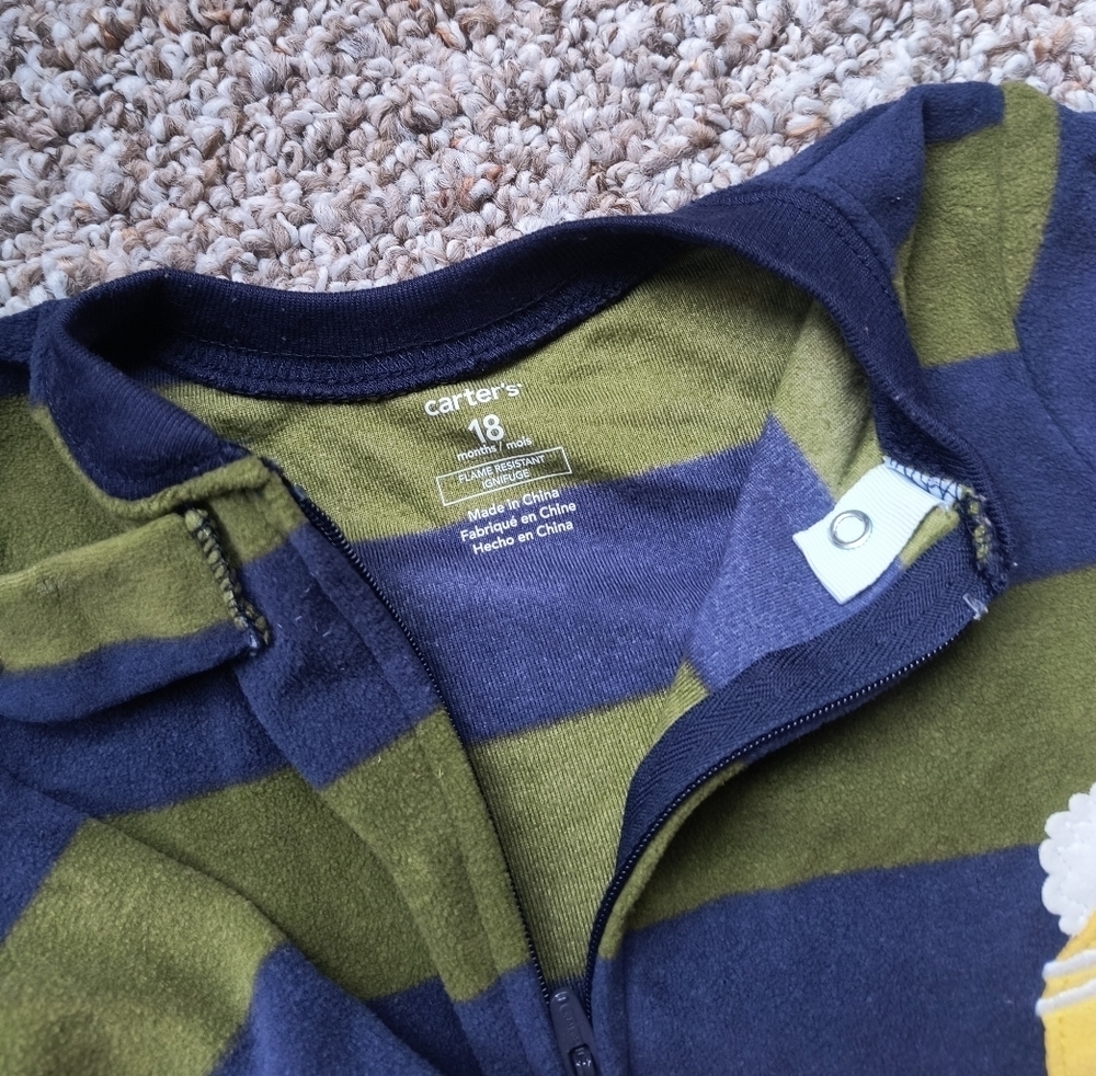 Carter's Boys Striped Footed Pajamas Full Zip Monkey Blue Green Size 18 Months - Picture 3 of 4